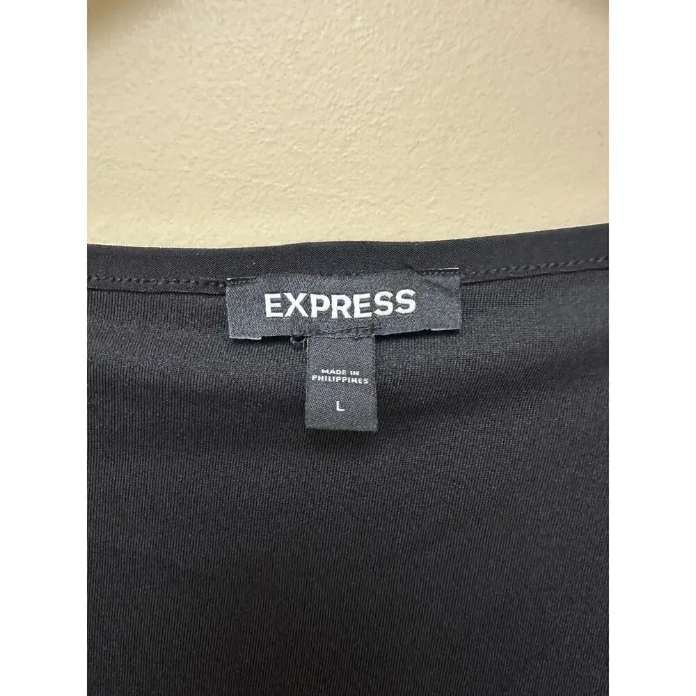Express Black Jersey Ruched Tie Hem Sleeveless y2k Bodycon Dress Size L